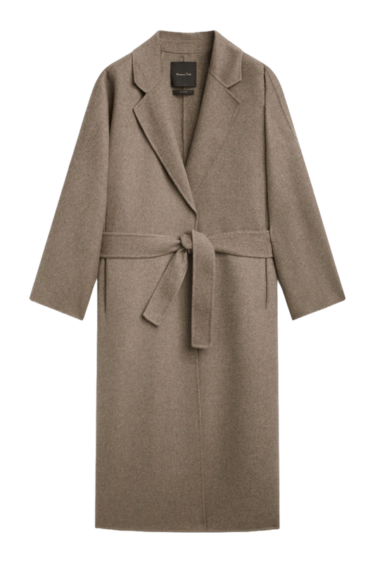 Wool Blend Robe Coat With Hidden Belt