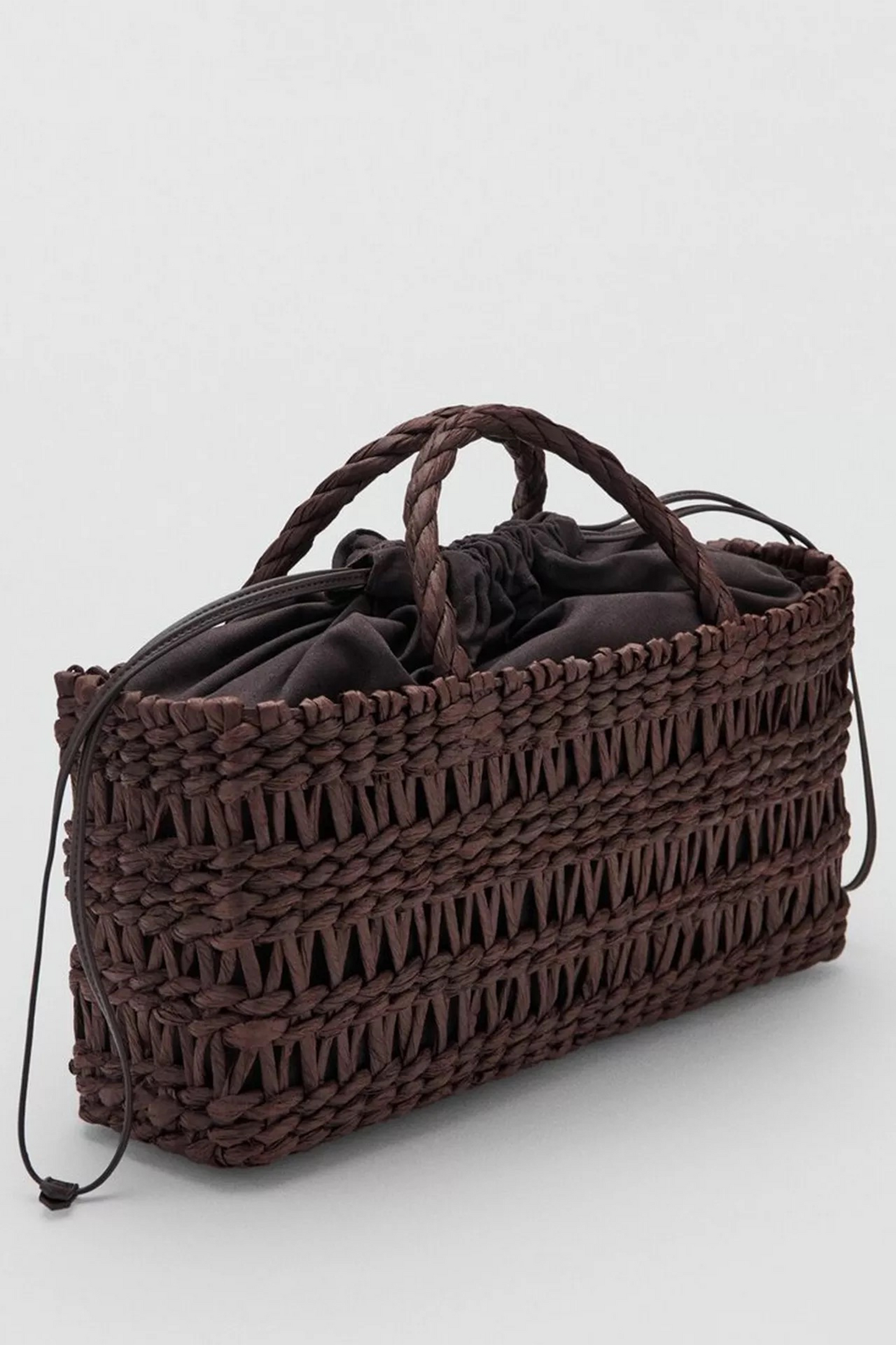 Woven Cinch Top Market Tote Bag, Chocolate