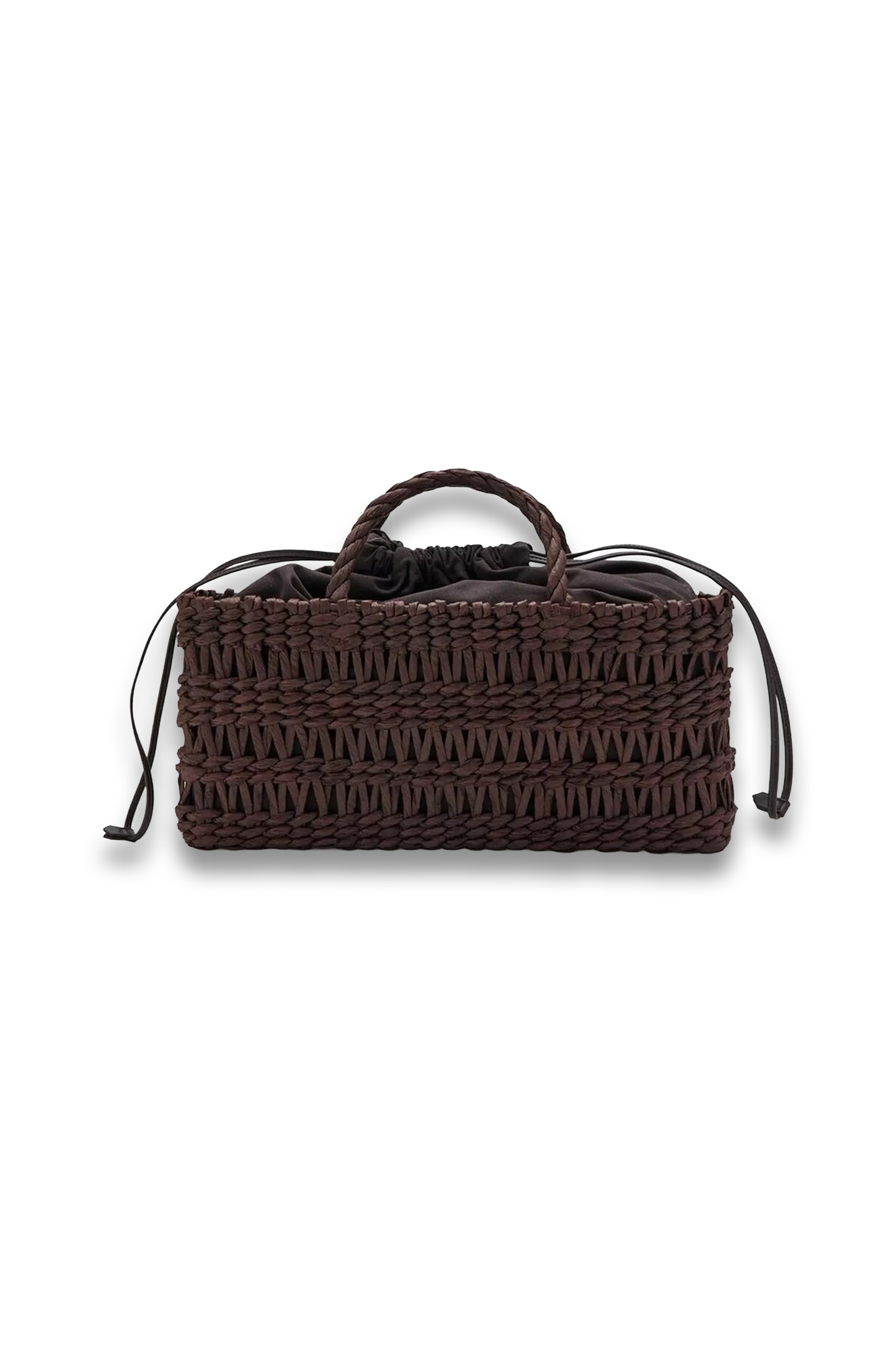 Woven Cinch Top Market Tote Bag, Chocolate