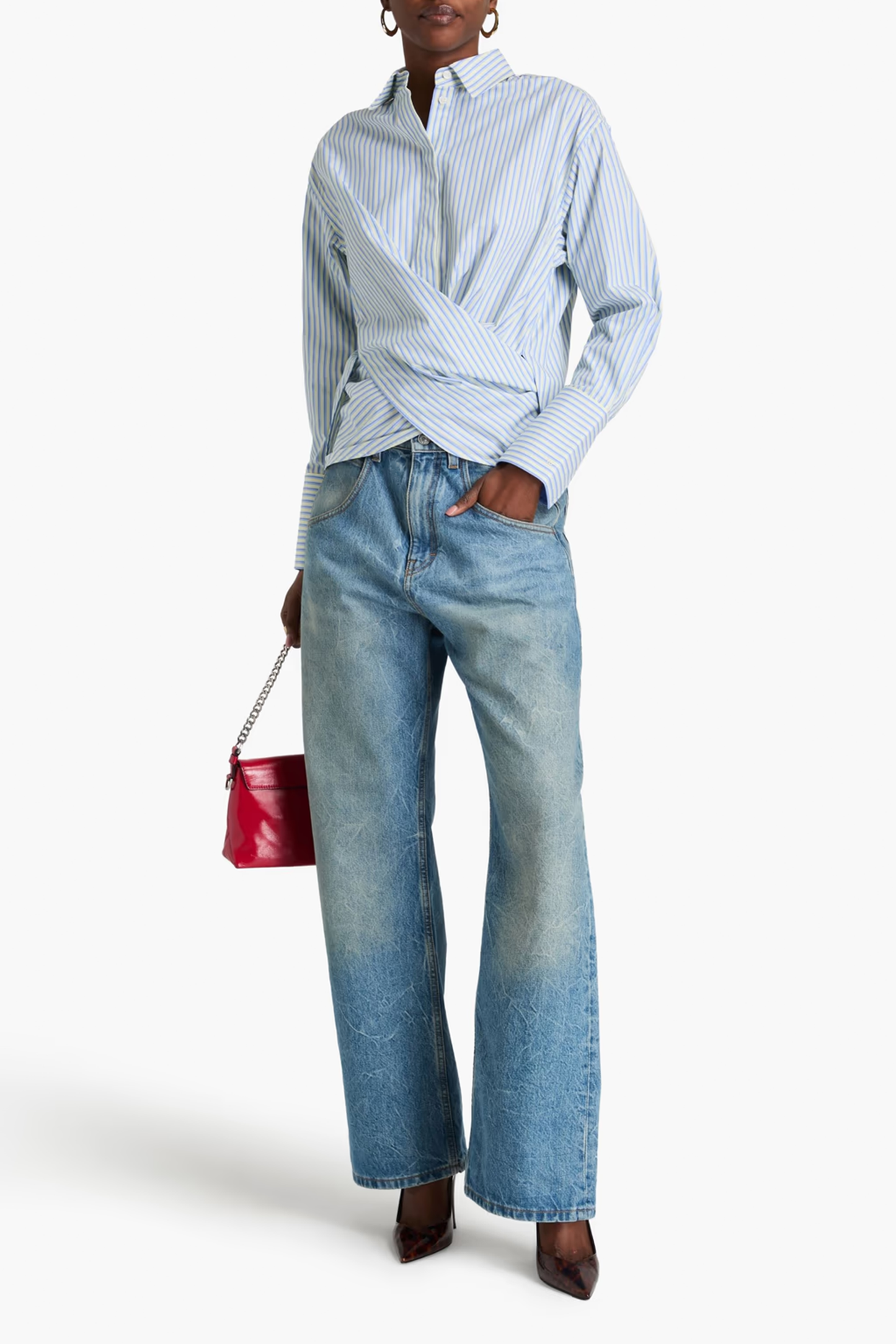 Wrap-Effect Striped Cotton-Poplin Shirt