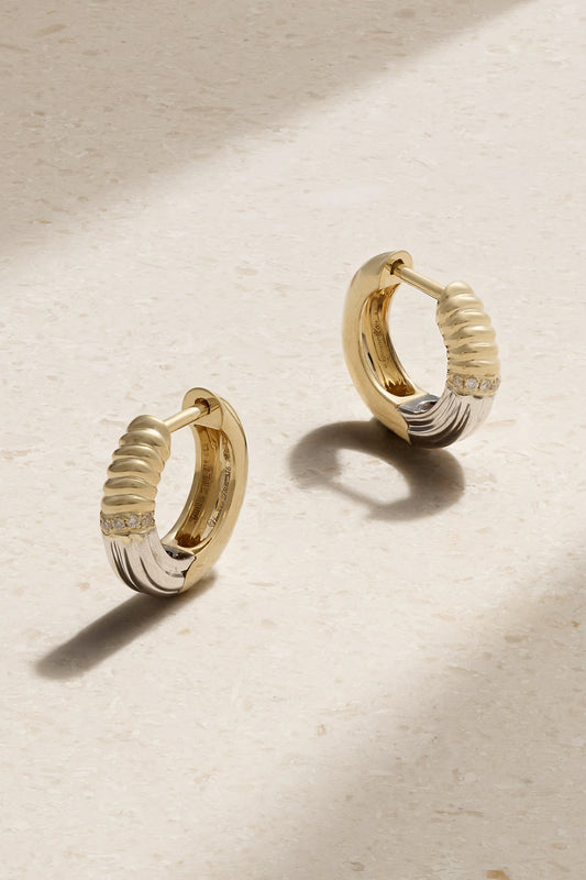 Berlingot Mini 9-karat Yellow And White Gold Diamond Hoop Earrings