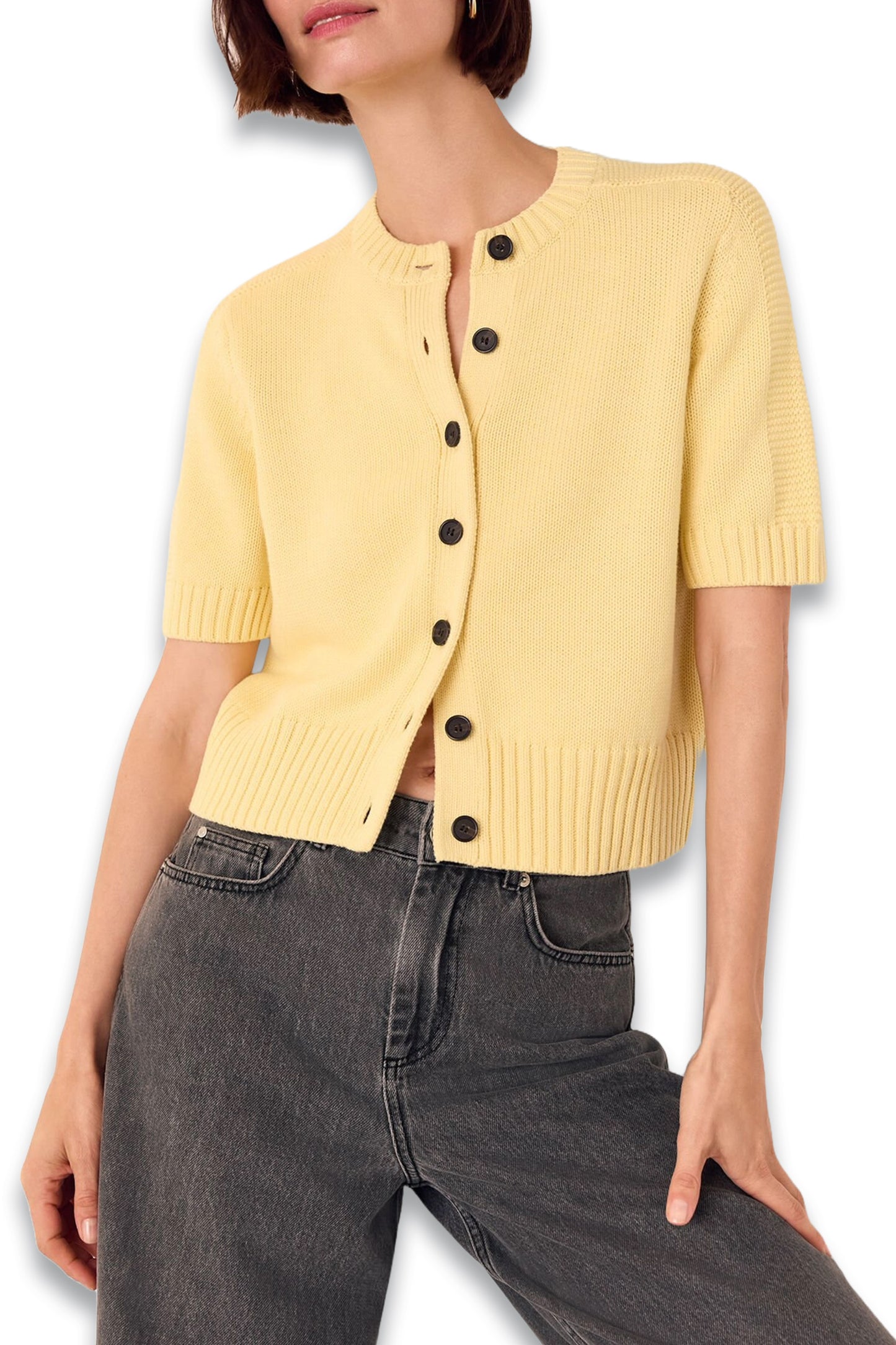 Yellow Short Sleeve Button Cardigan