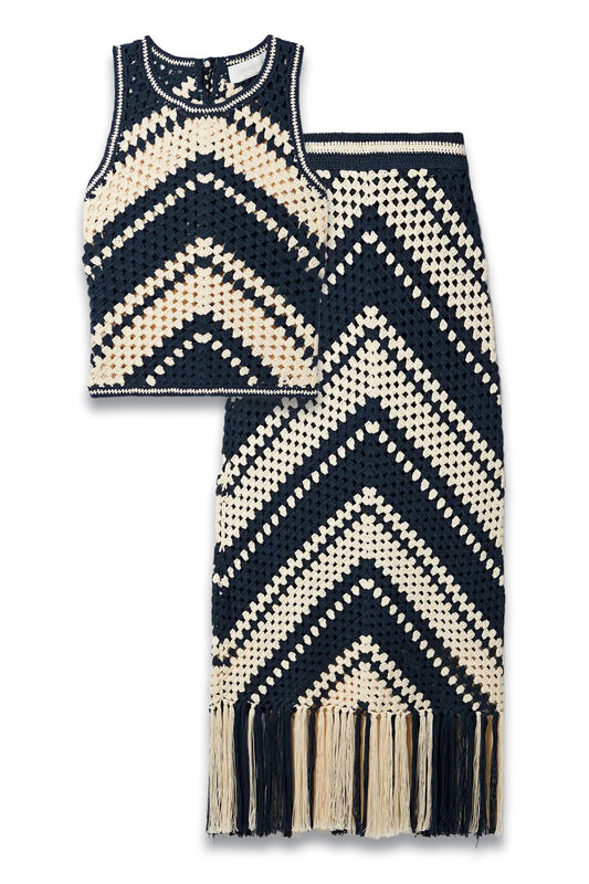 Chintz Crochet-cotton Tank Top and Fringed Skirt Set