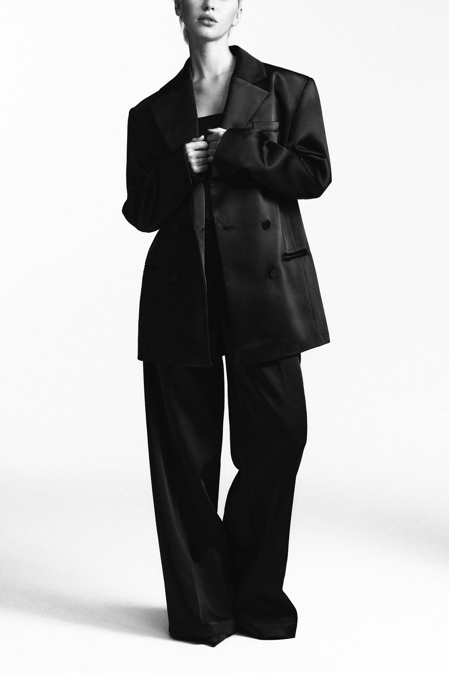 Satin Pocket Blazer And High-Waist Satin Trousers