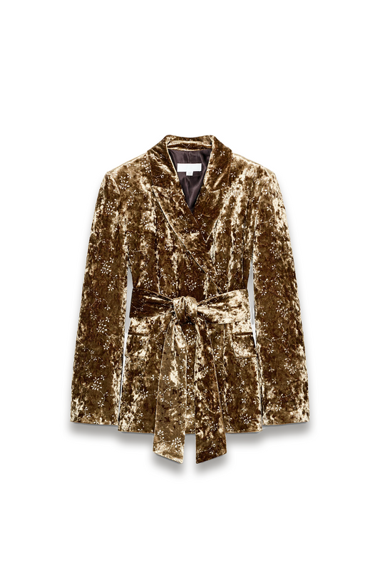Velvet Blazer With Metallic Thread Belt