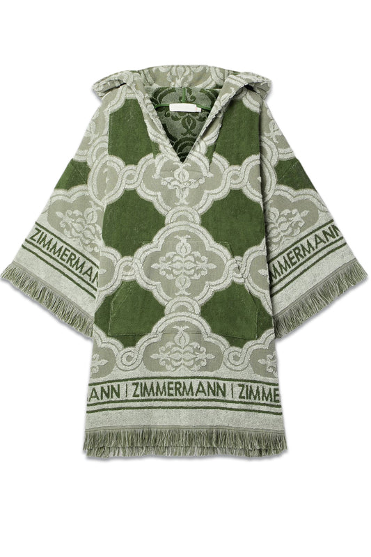 Hooded Fringed Cotton-terry Jacquard Coverup