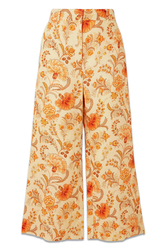+ Net Sustain Junie Belted Cropped Floral-print Linen Wide-leg Pants