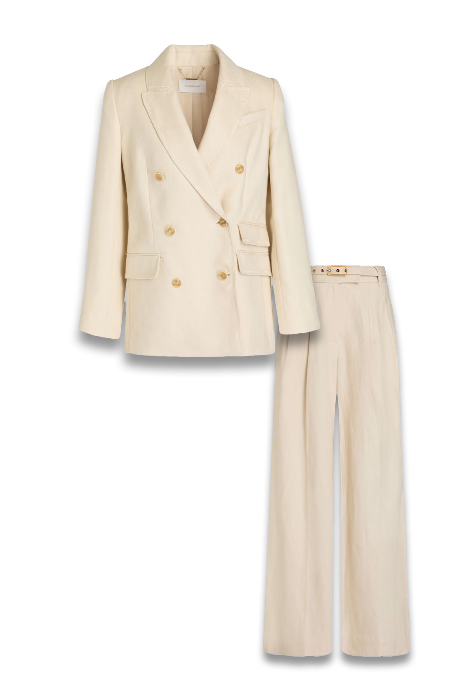 Pleated Linen Wide-Leg Pants & Double-breasted linen blazer