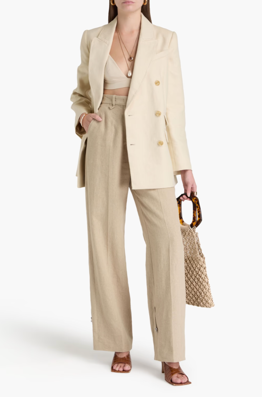Pleated Linen Wide-Leg Pants & Double-breasted linen blazer