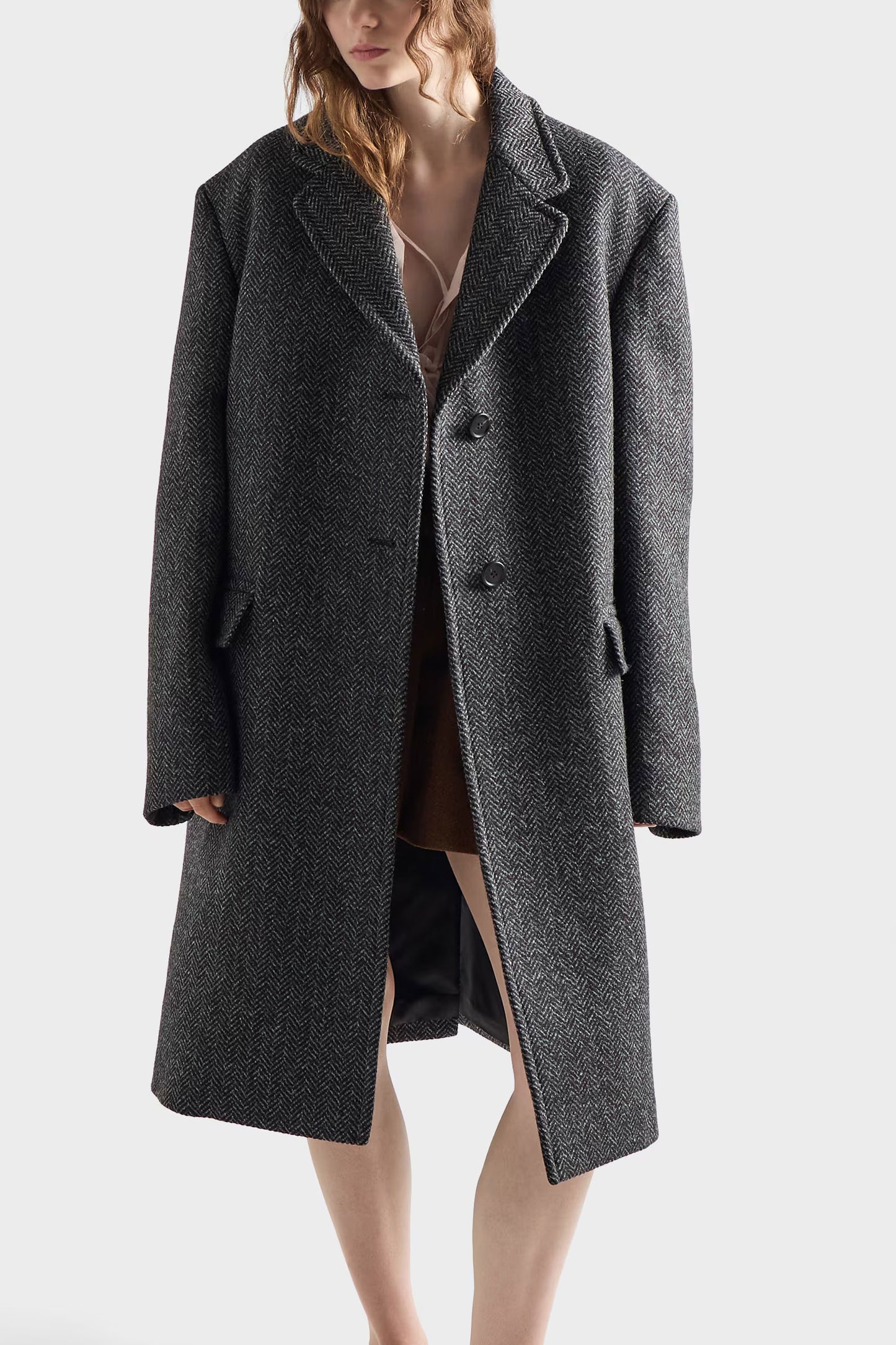 Single-Breasted Chevron Wool Jacket