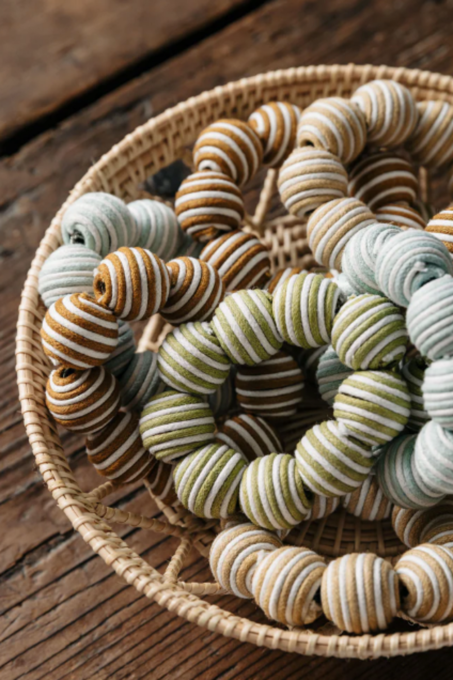 Set of 4 Striped Napkin Rings in Sage