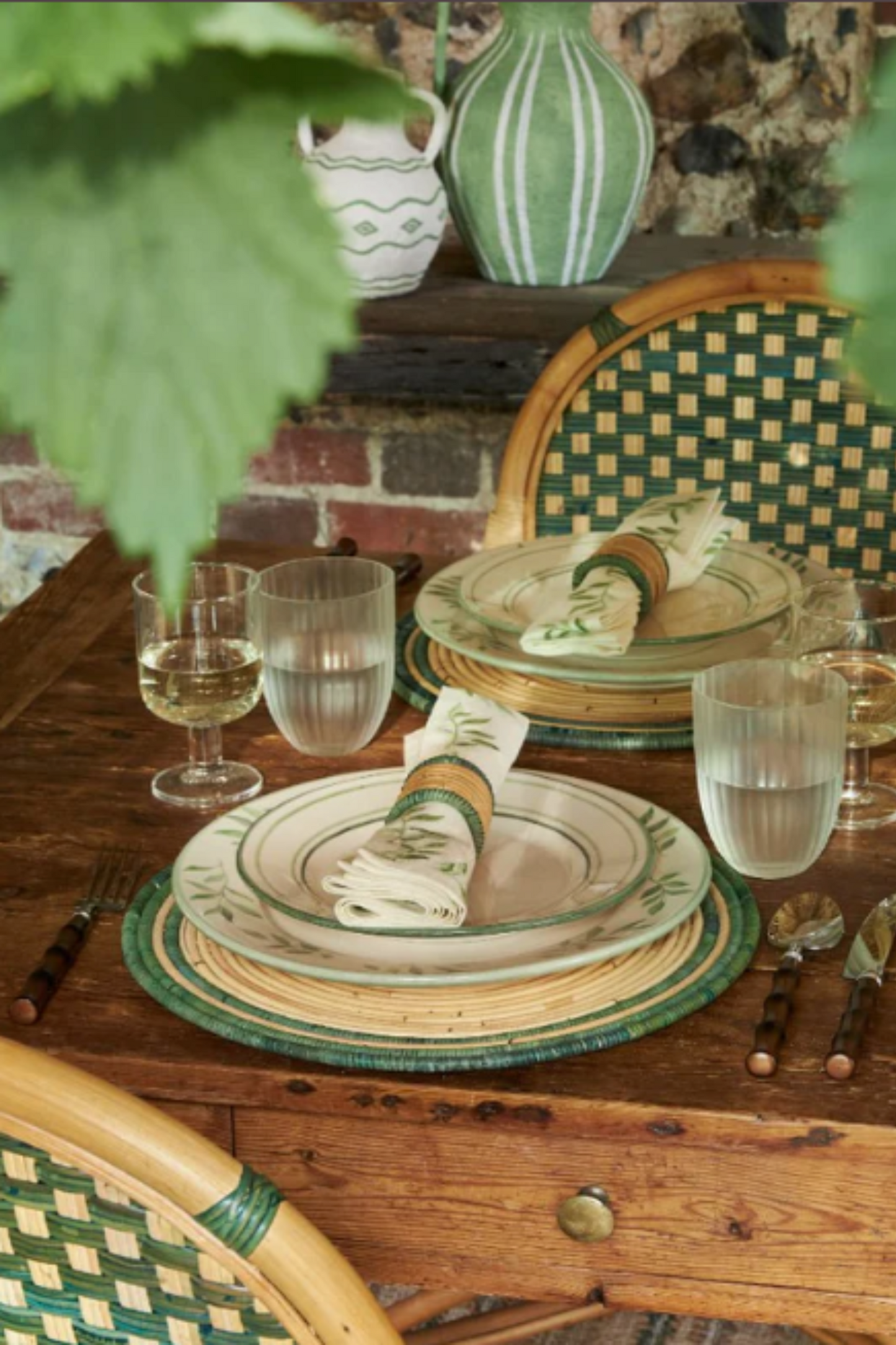 Handwoven Circular Rattan Placemats, Set Of Four - Green