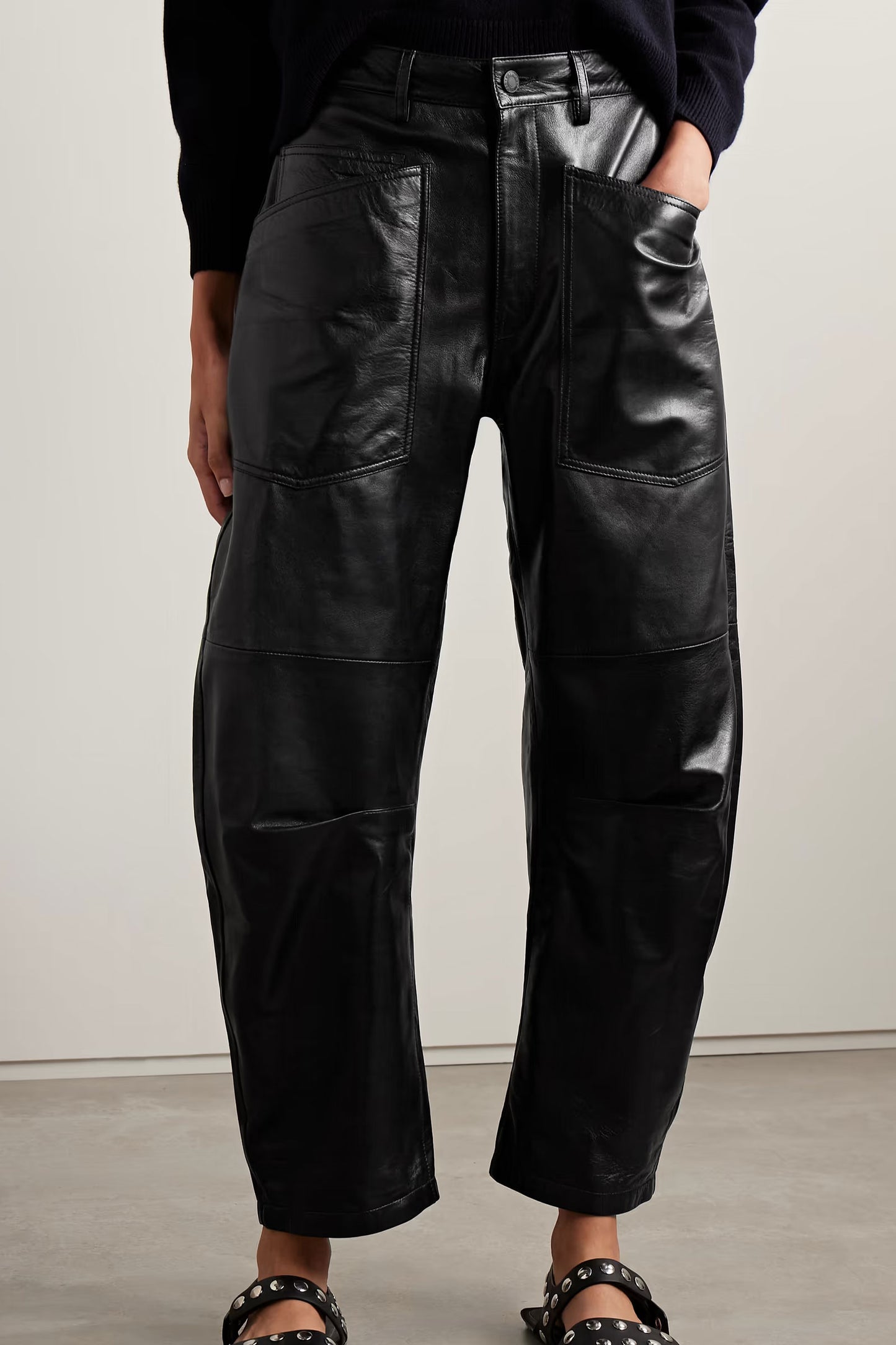 Shon Leather Barrel-leg Pants