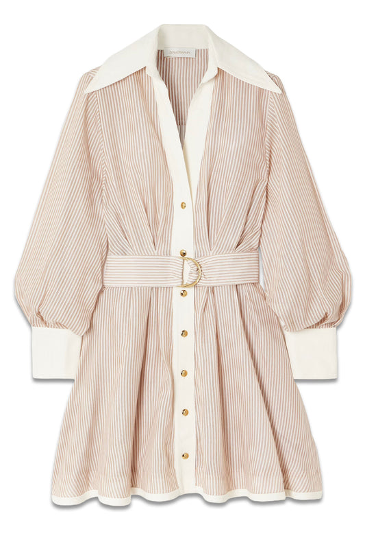 Belted Striped Cotton And Silk-Blend Midi Dress