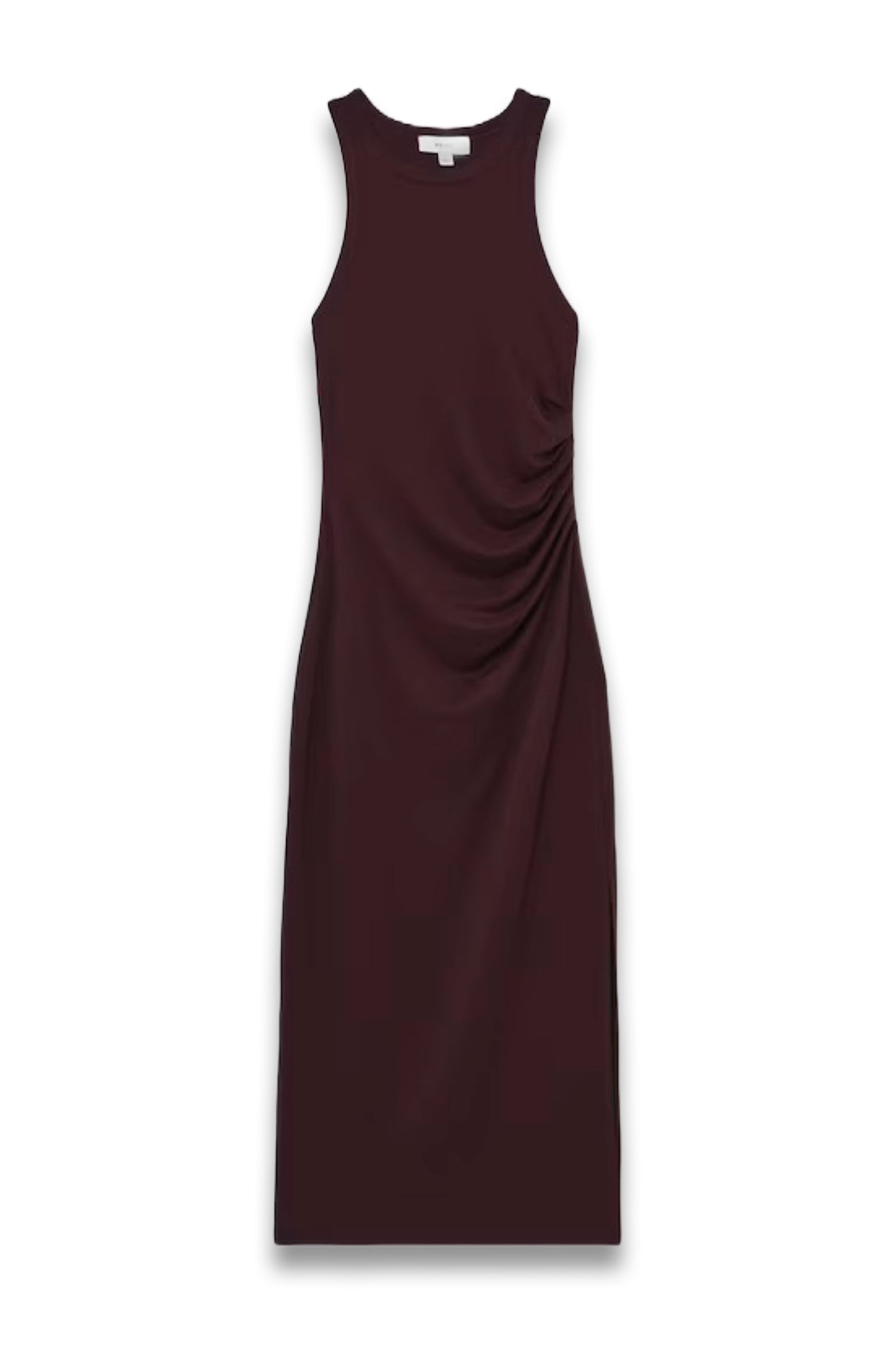 Jersey Ruched Racer Midi Dress in Burgundy