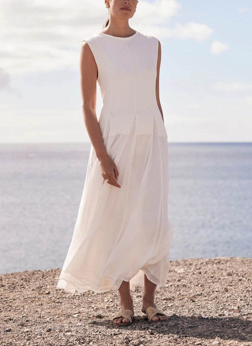 Cream Cotton Drop Waist Maxi Dress