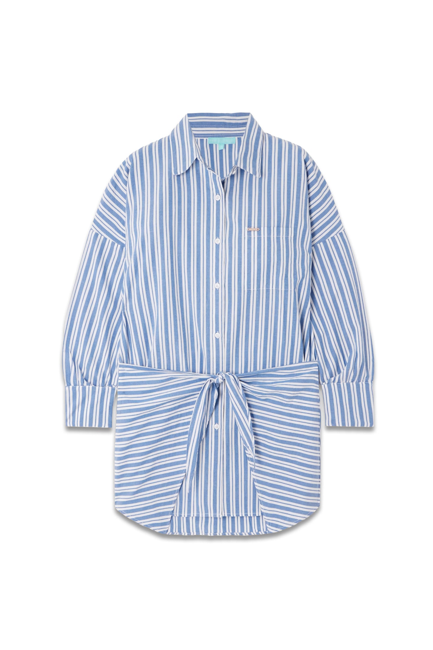 Sara Tie-detailed Striped Cotton Mini Shirt Dress