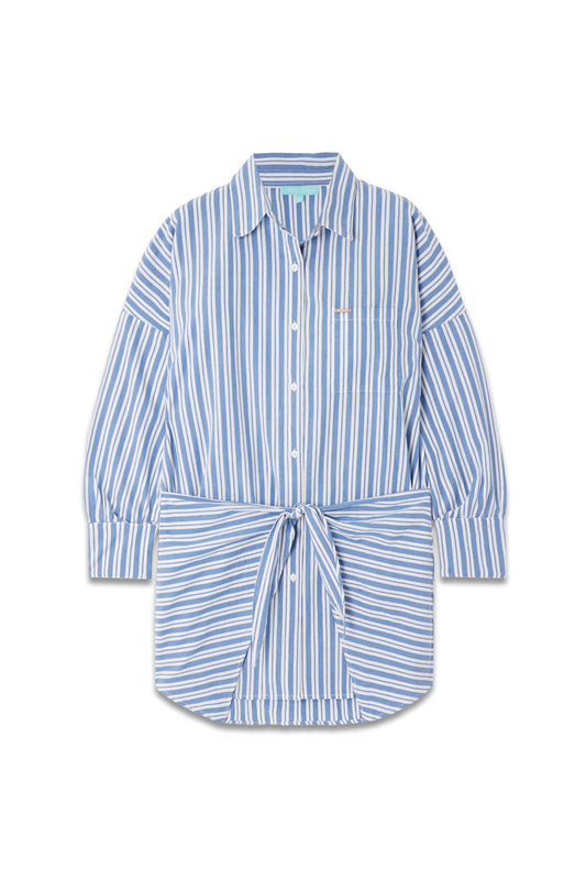 Sara Tie-detailed Striped Cotton Mini Shirt Dress