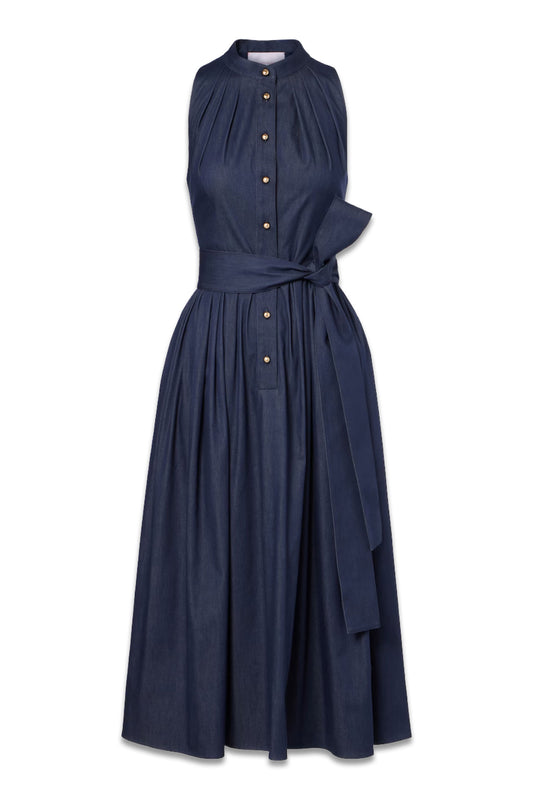 Gathered Cotton-Blend Midi Dress