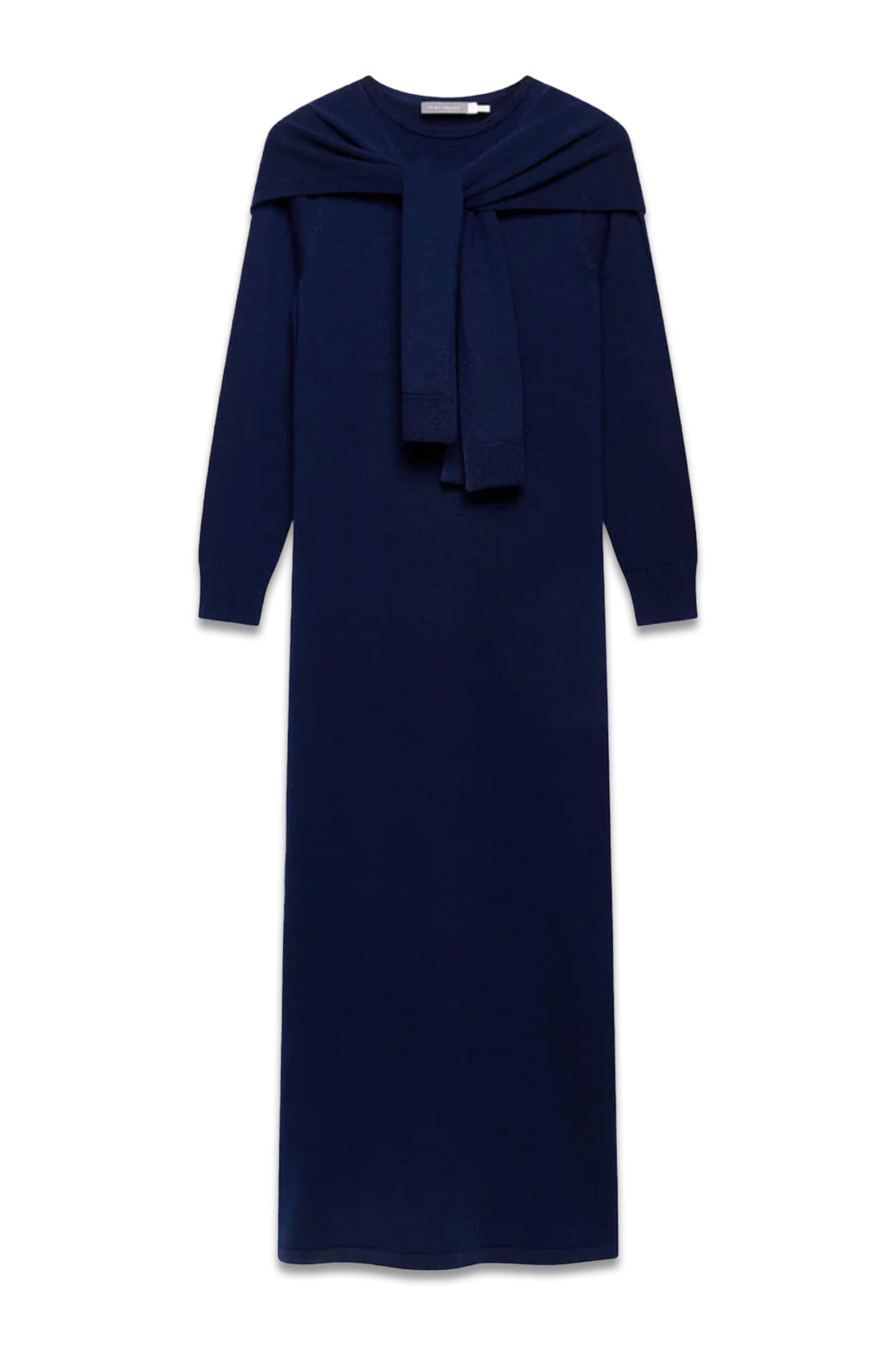 Navy Scarf Detail Knit Midi Dress