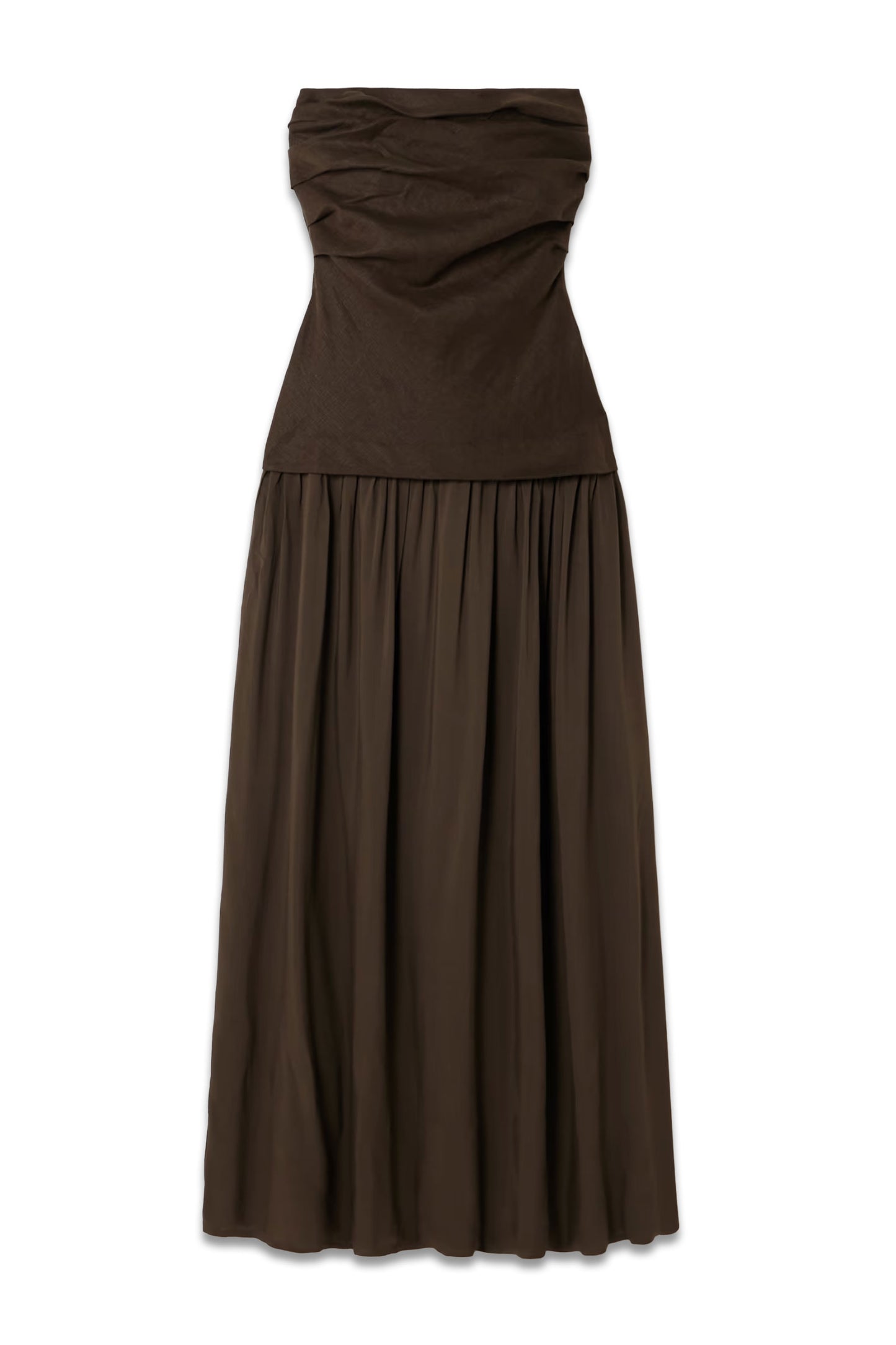 Hedy Strapless Gathered Linen And Voile Maxi Dress