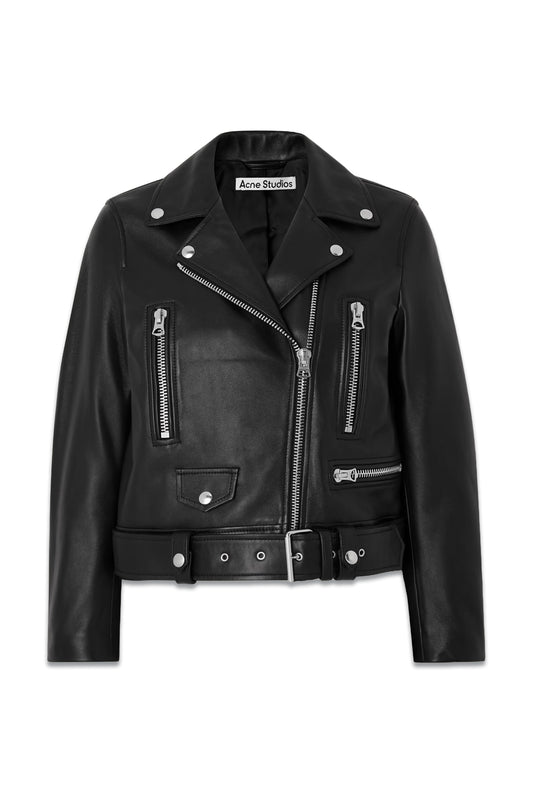 Belted Leather Biker Jacket