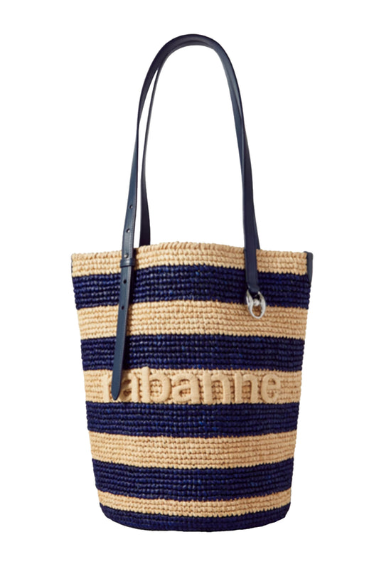 Leather-trimmed Logo-embroidered Striped Raffia Tote