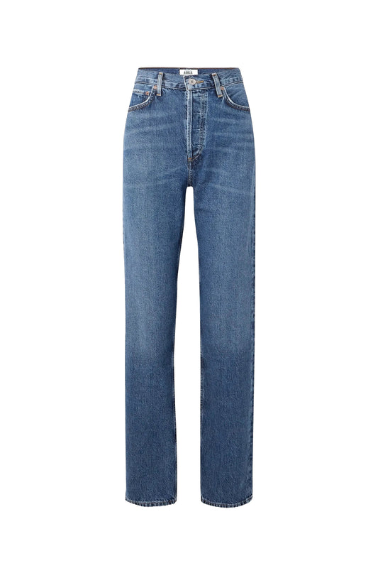+ NET SUSTAIN 90's Pinch-waist Long High-rise Straight-leg Organic Jeans
