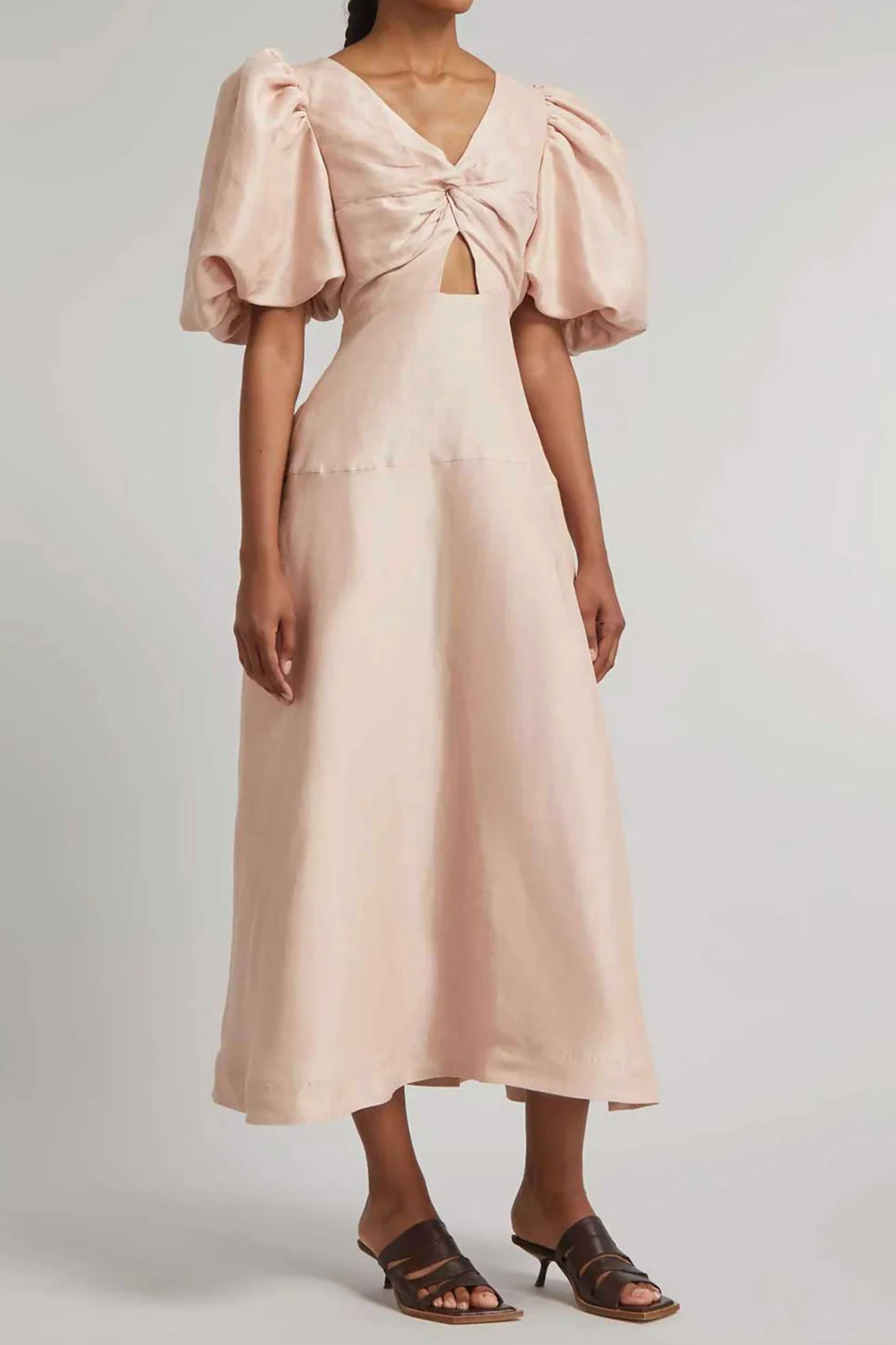 Rent - Dusk Knot Puff-Sleeve Midi-Dress