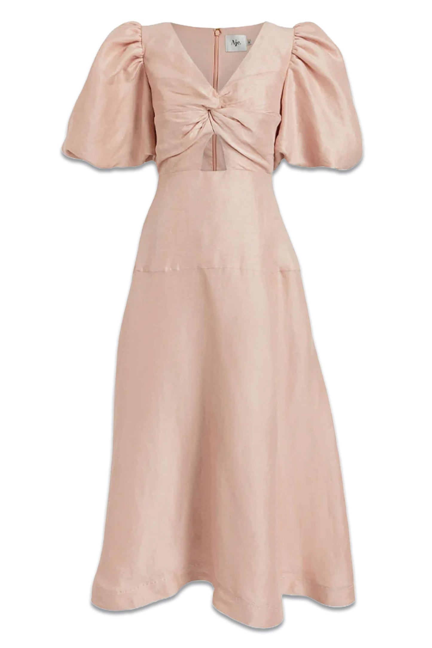 Rent - Dusk Knot Puff-Sleeve Midi-Dress