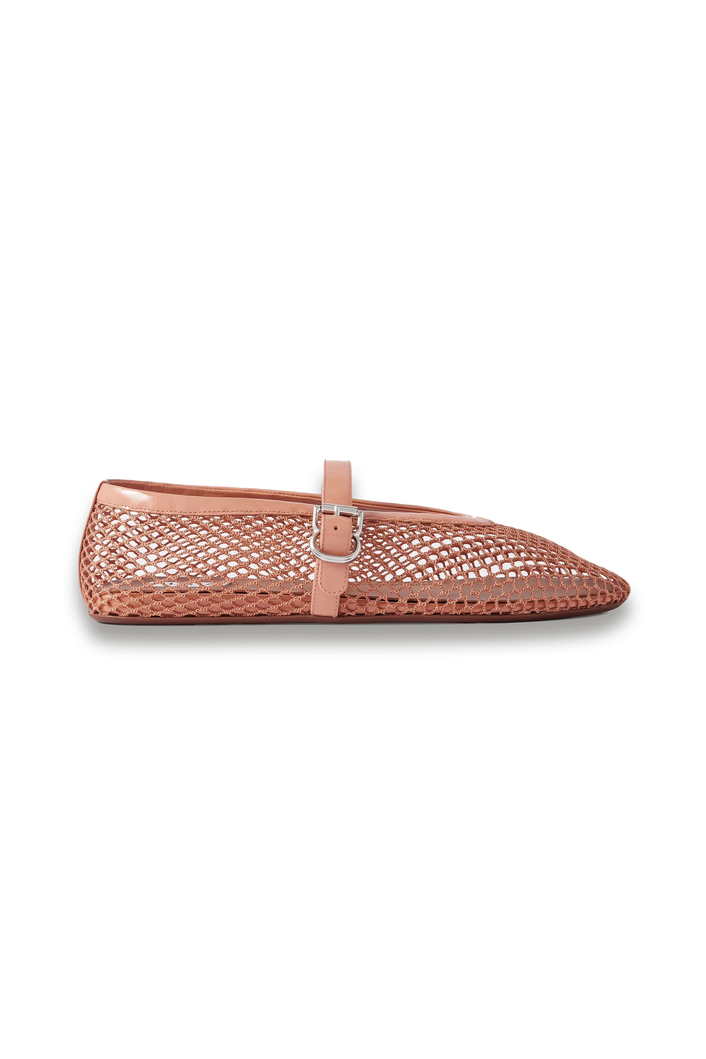 Patent Leather-trimmed Mesh Ballet Flats