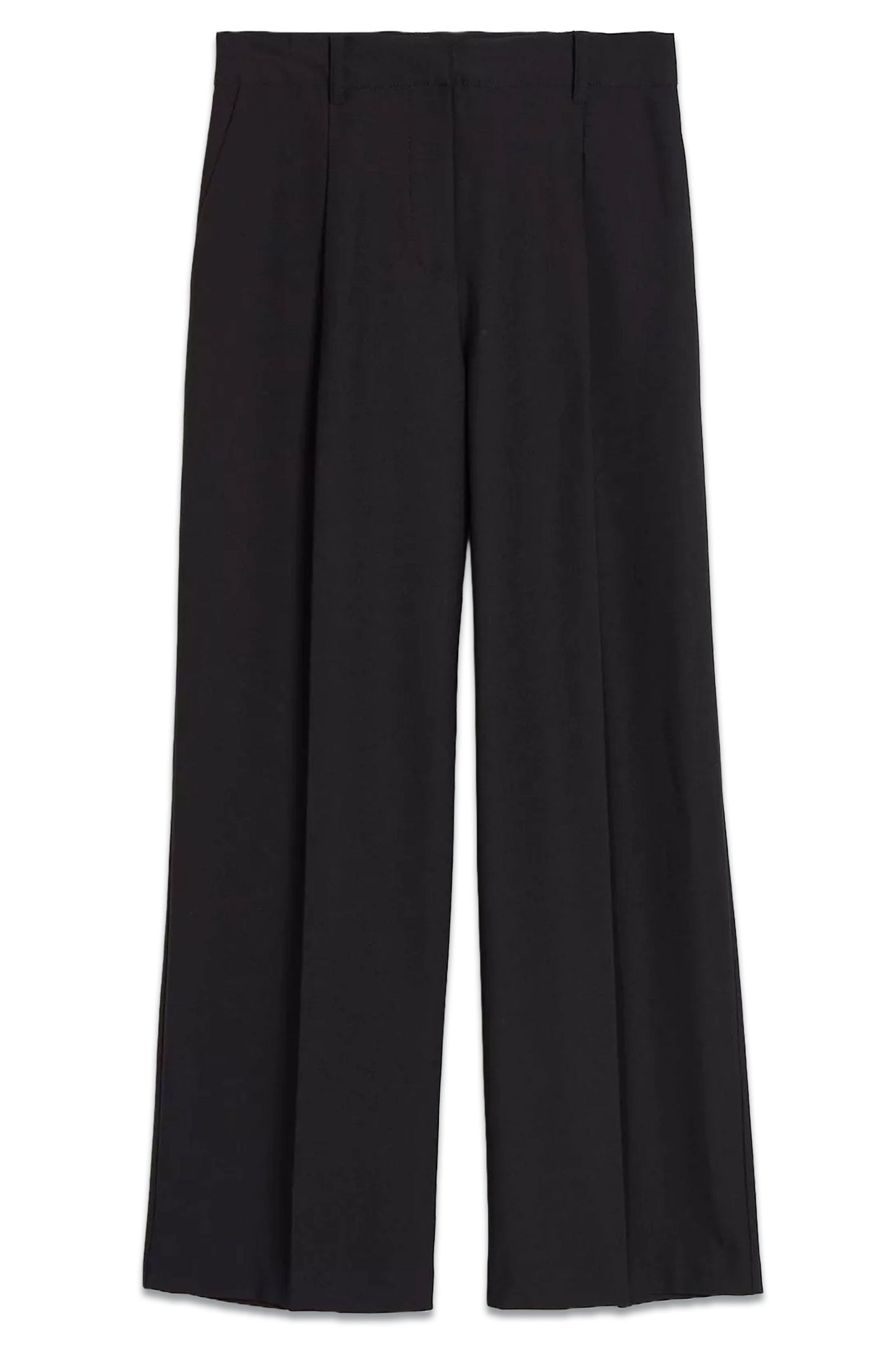 Wide-Leg Pleat Front Tailored Trousers