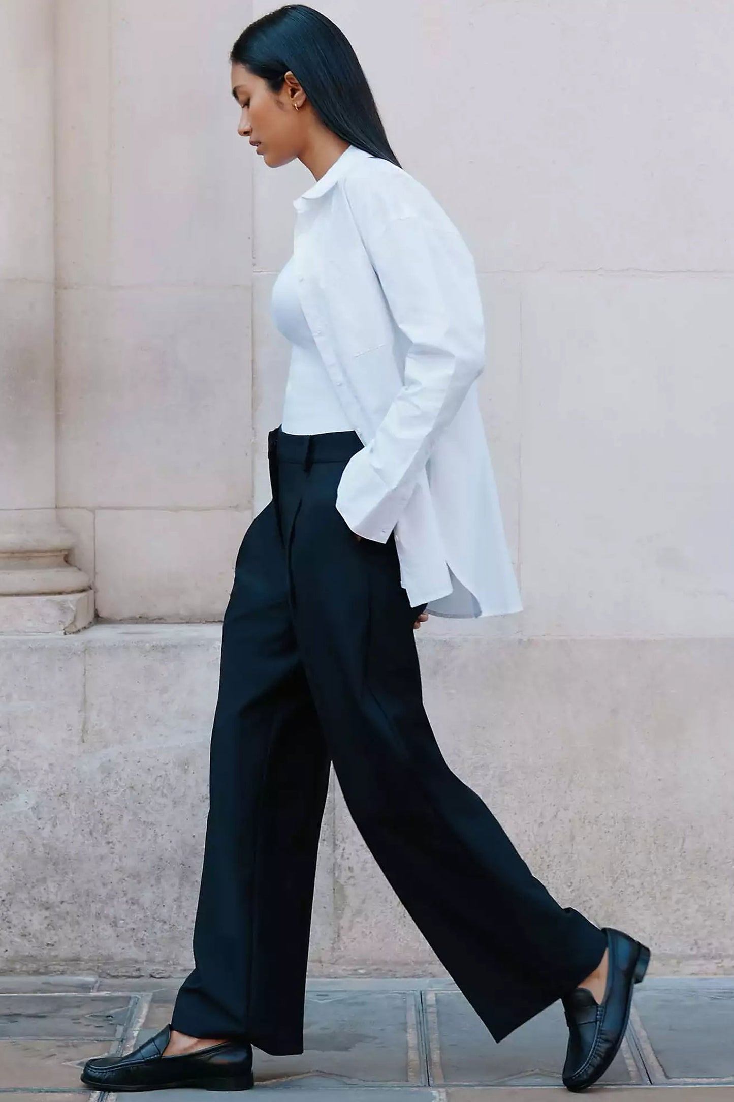 Wide-Leg Pleat Front Tailored Trousers