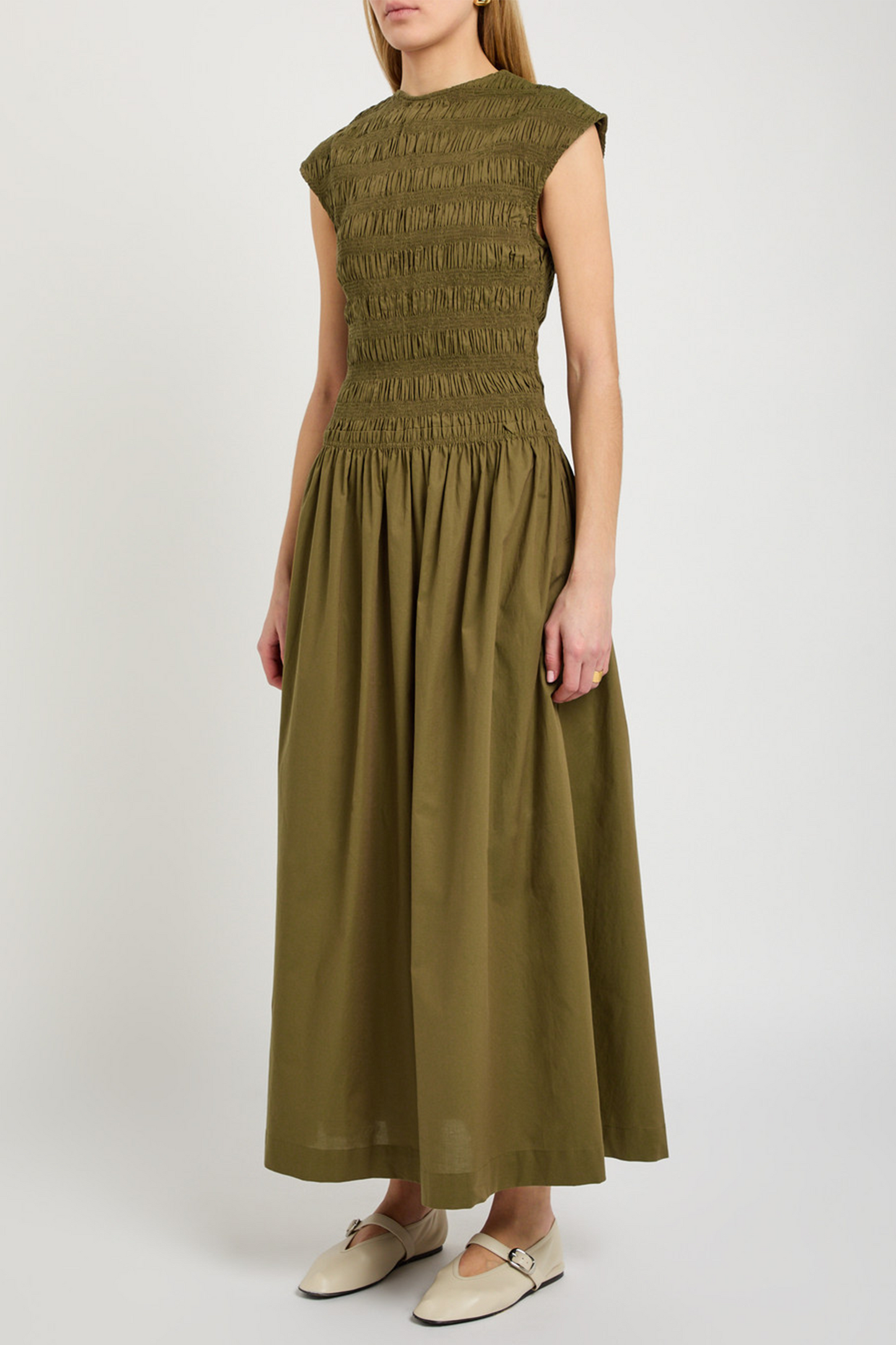 Ale Smocked Cotton Midi Dress