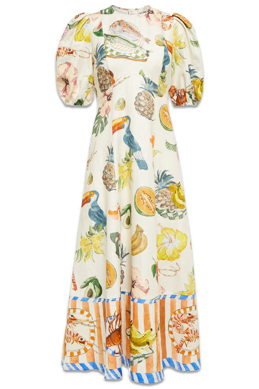 Theo Printed Linen-Blend Midi Dress