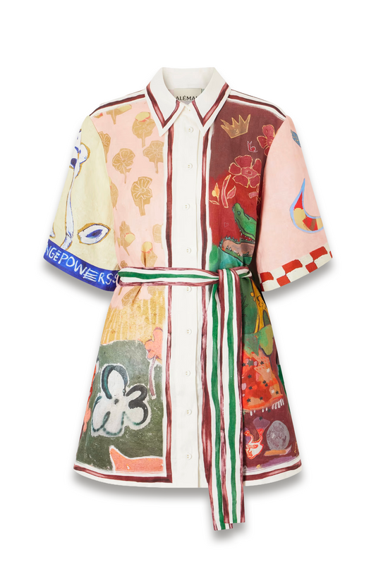 Tangible Love Belted Printed Linen Mini Dress