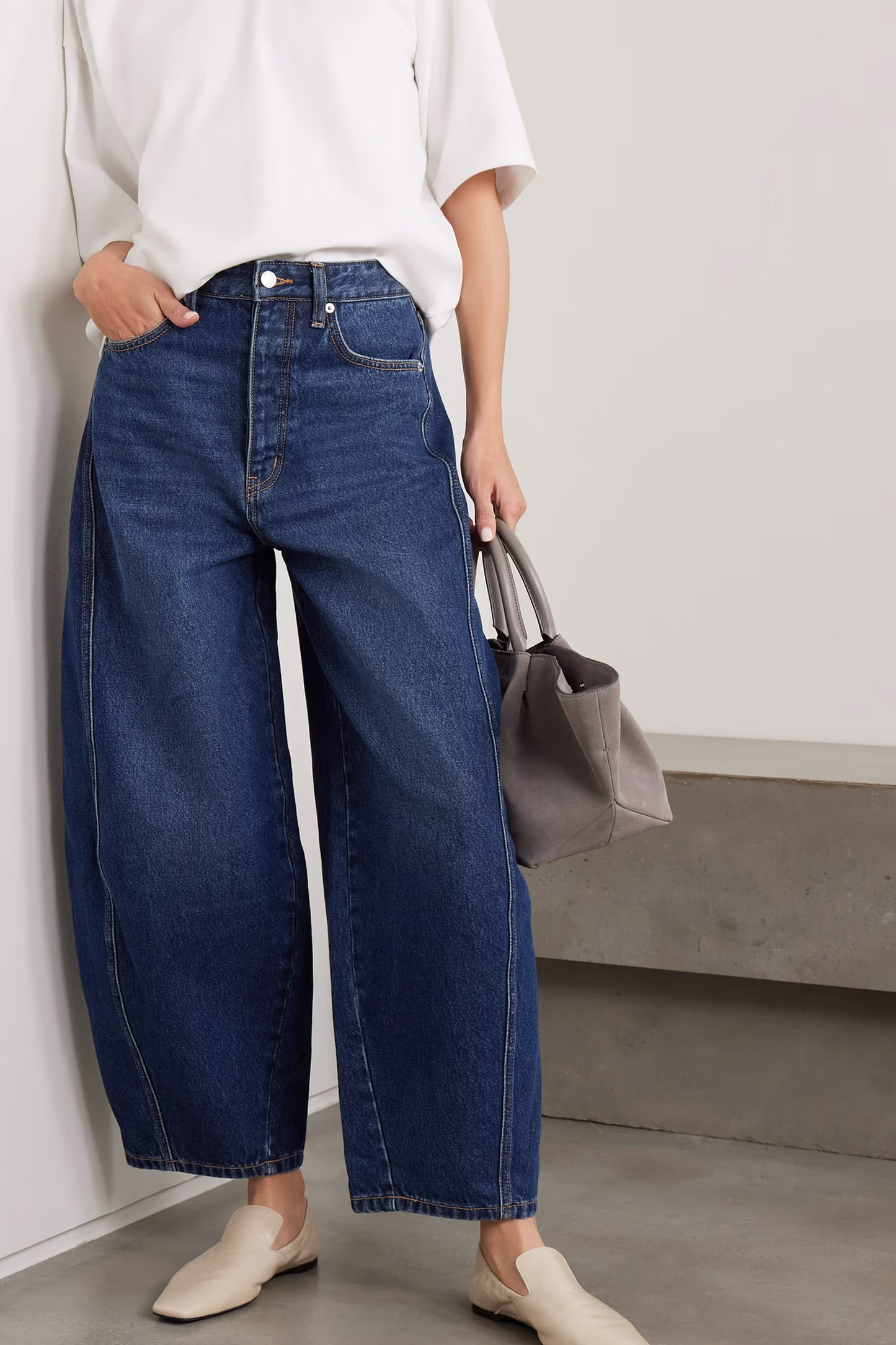 Paneled Mid-Rise Wide-Leg Organic Jeans