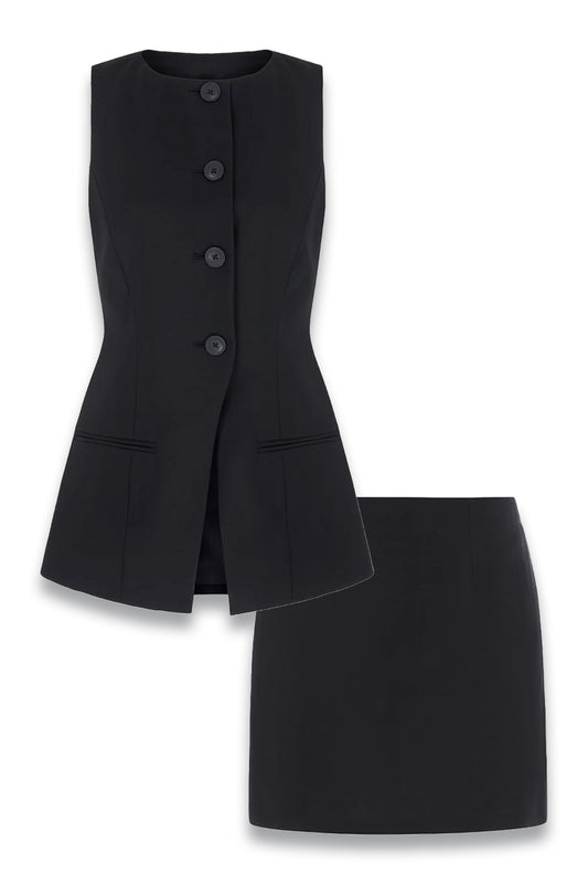 Leo Long Waistcoat & Hadley Linen Mini Skirt