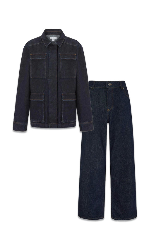Myles Denim Pocket Utility Jacket and Miso Long Straight Leg Jeans