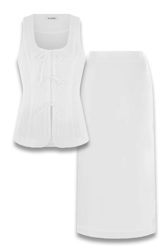 Lupin Linen Tie Waistcoat and Mia Linen Maxi Skirt