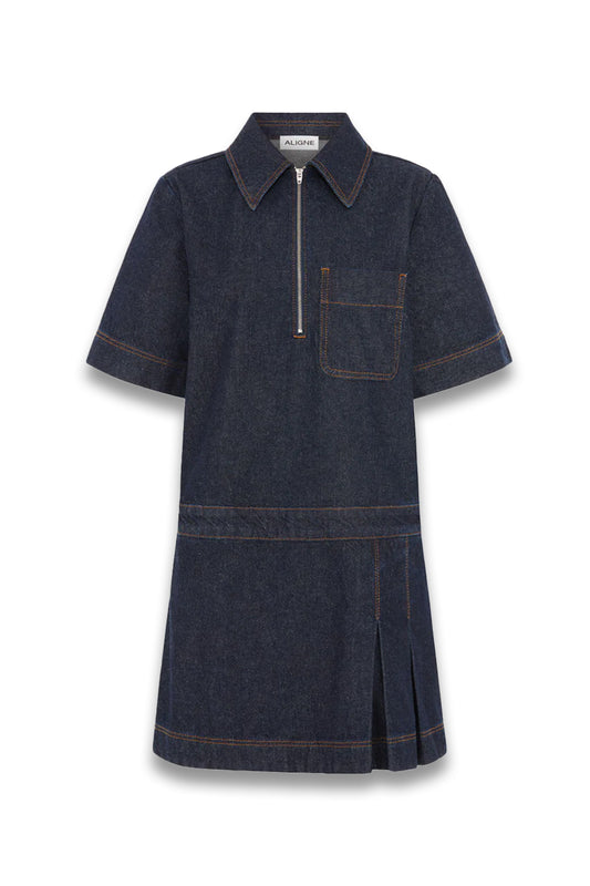 Yolanda Pleated Denim Dress