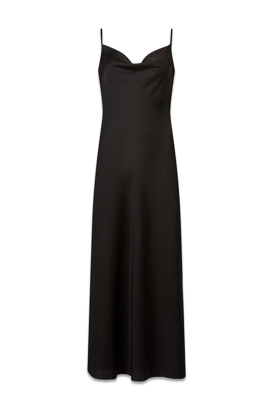 AllSaints Hadley Plain Cowl Neck Midi Slip Dress, Black