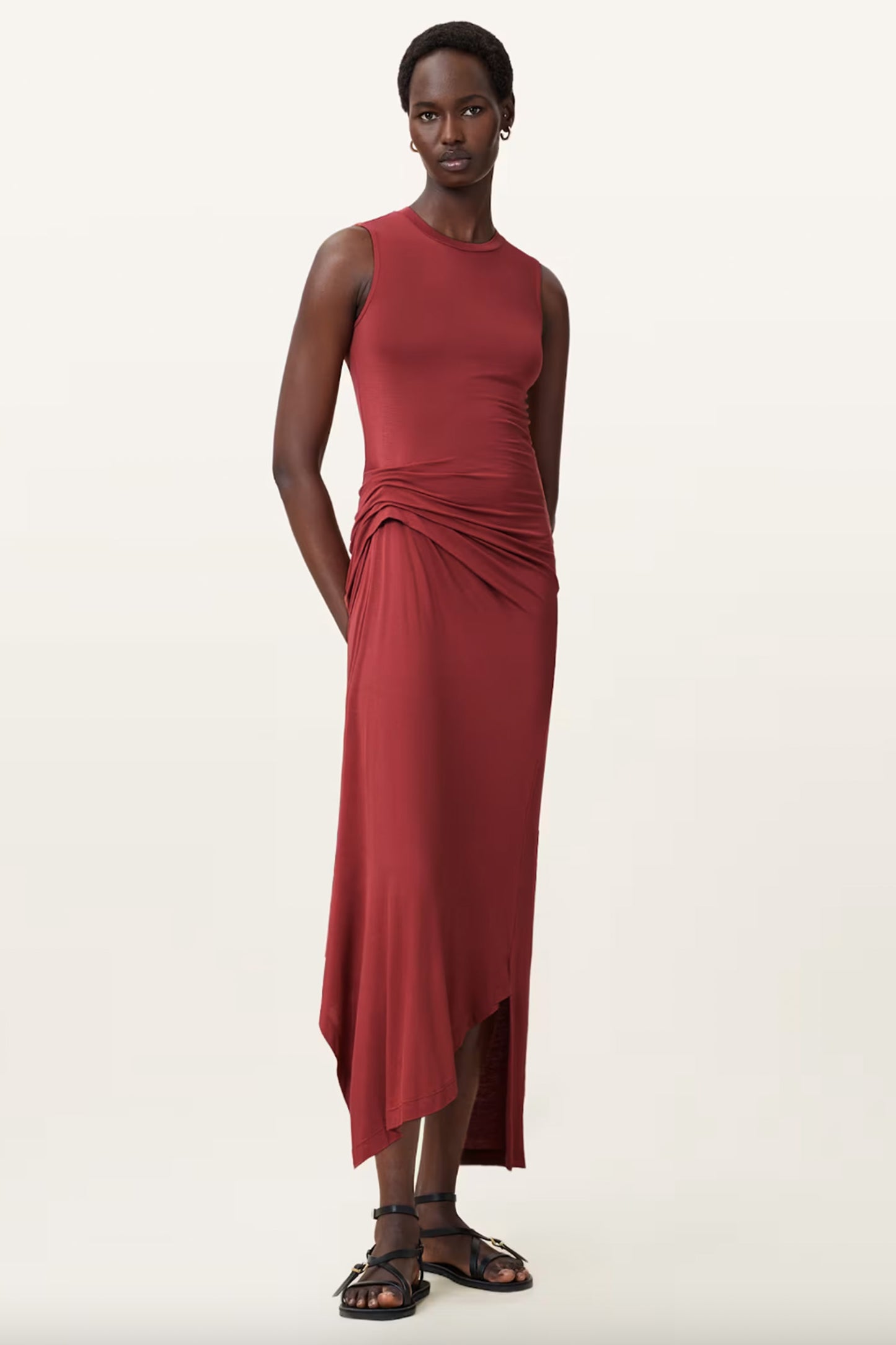 Rivi Draped Sleeveless Midi Dress
