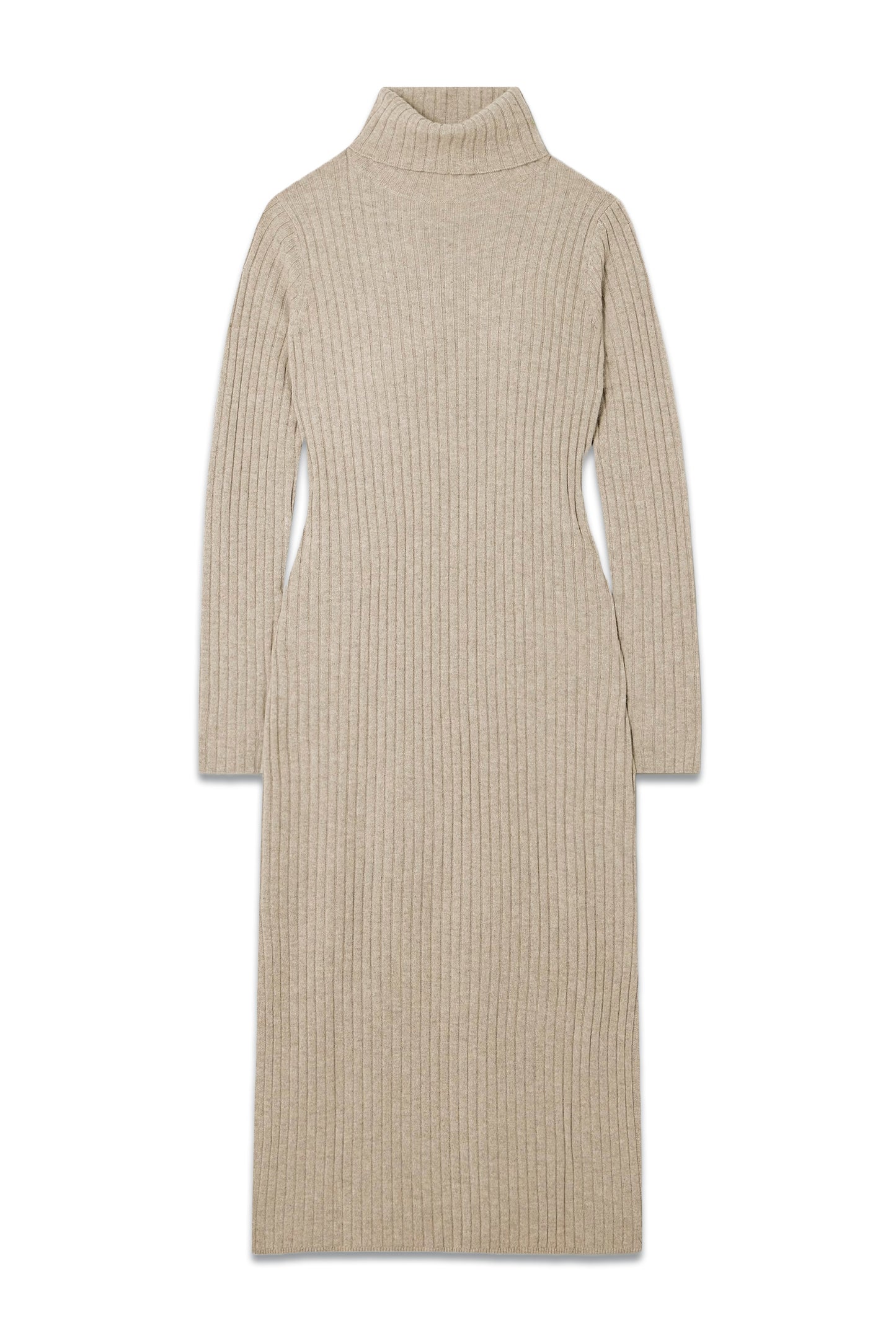 Ribbed Cashmere Turtleneck Midi Dress