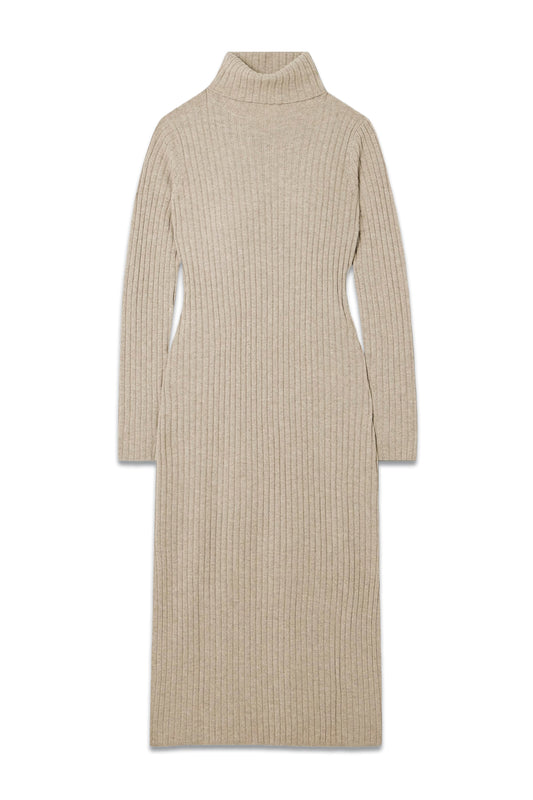 Ribbed Cashmere Turtleneck Midi Dress