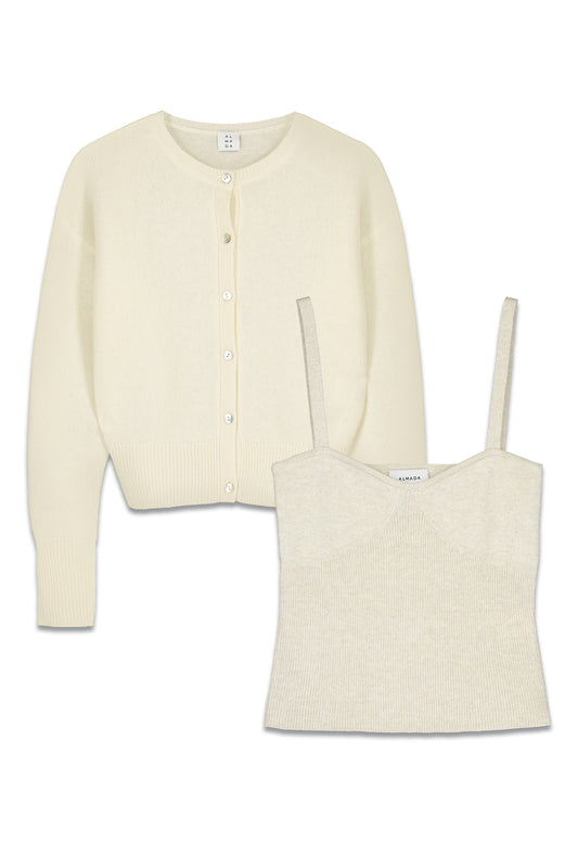 Coco Cardigan & Liv Strap Top, Cream