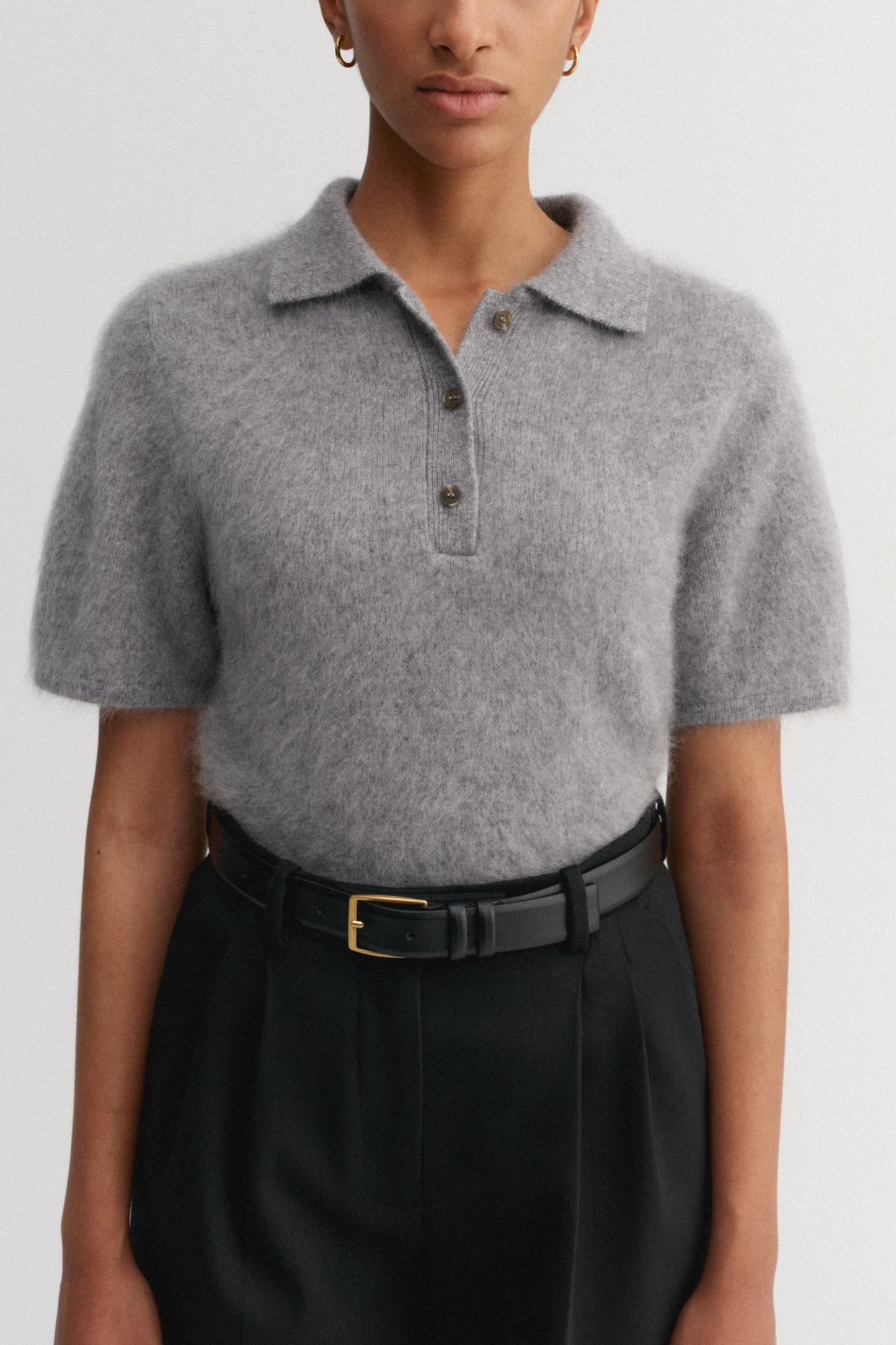 Maika Brushed Collar T-shirt in Grey