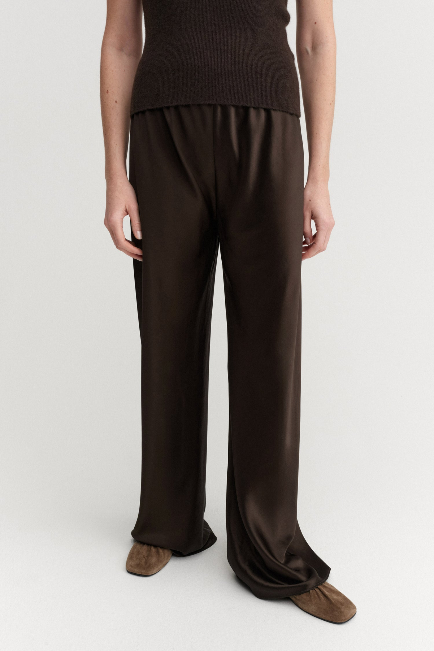 Bias Satin Pants in Chocolate