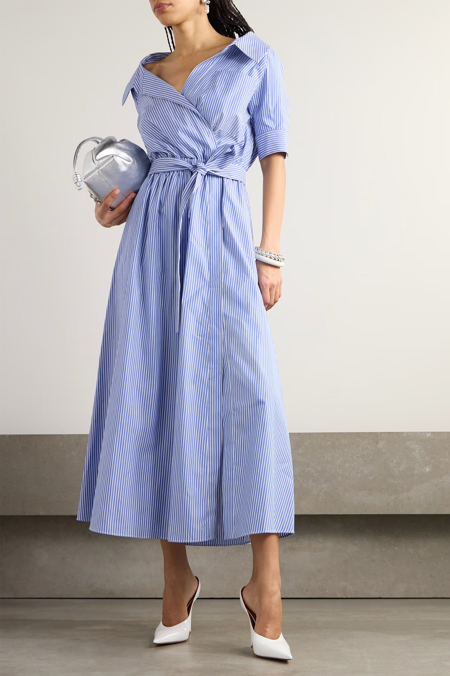 Lydia Striped Cotton-Poplin Midi Wrap Dress