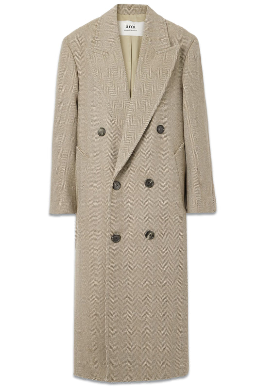 Double-breasted Herringbone Wool-blend Coat